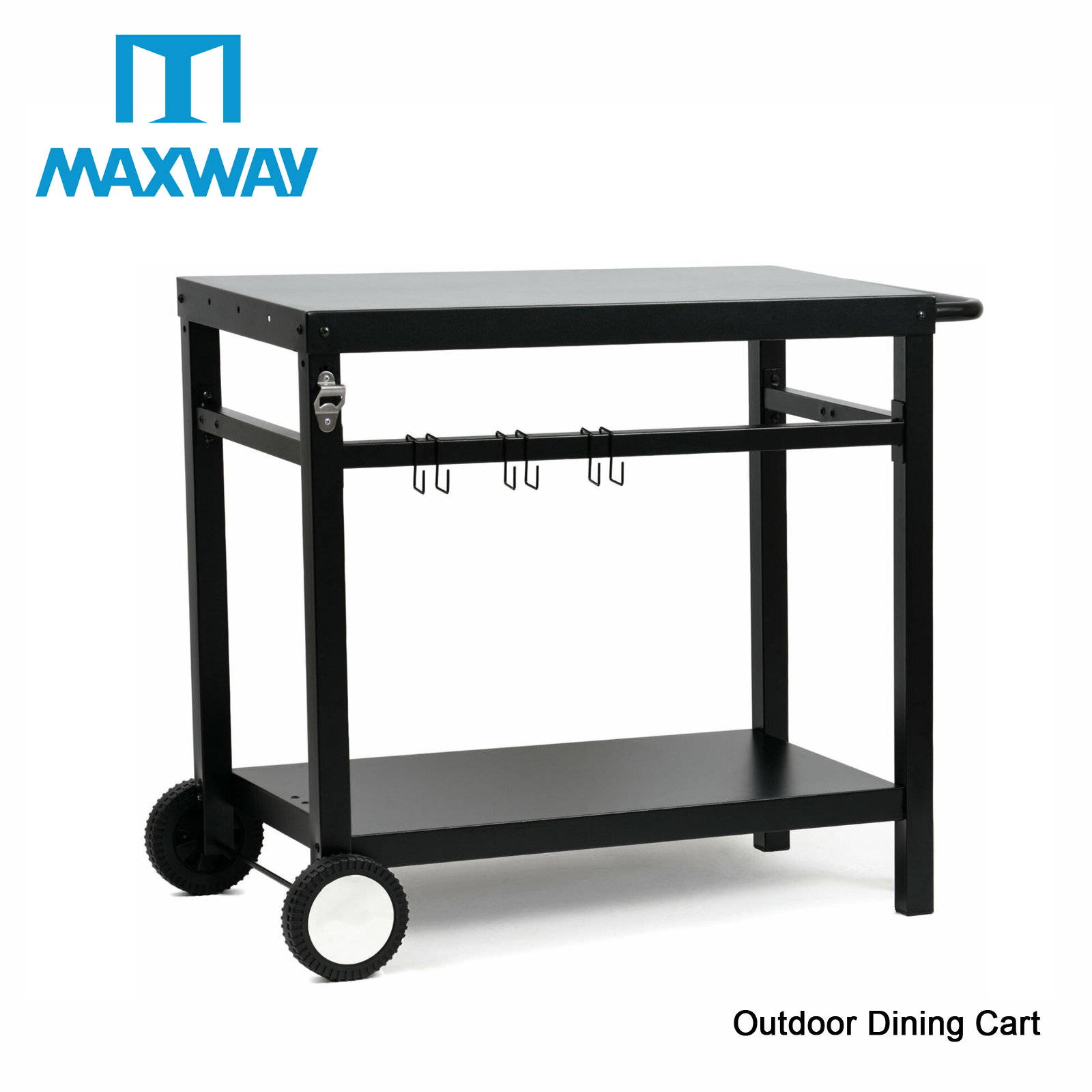 Garden BBQ Cart Iron Double Deck Patio BBQ Cart with Handle Removable